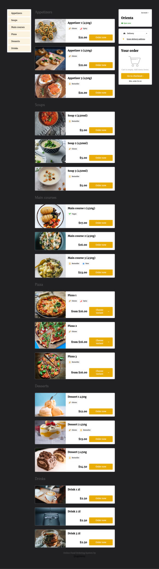 Orienta Menu template