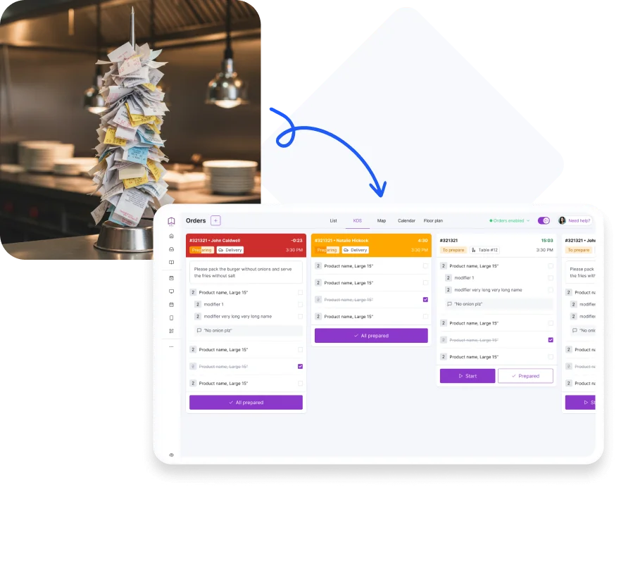 UpMenu order screen showing synced order details to help reduce kitchen mistakes and refunds