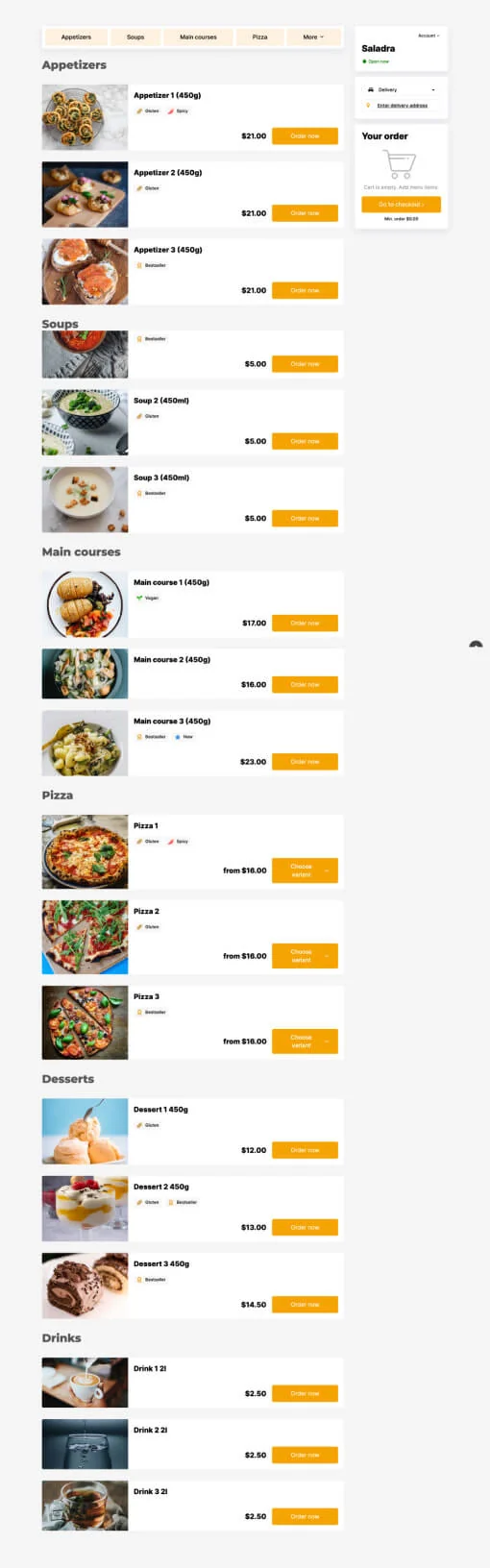 Saladra Menu template