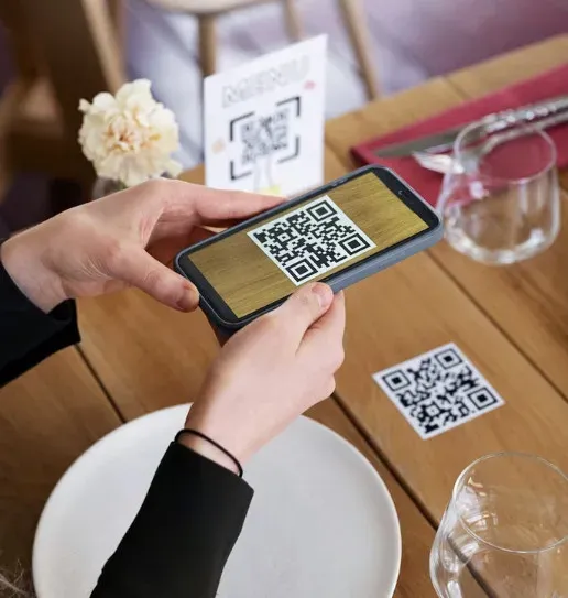 QR code sticker on a restaurant table
