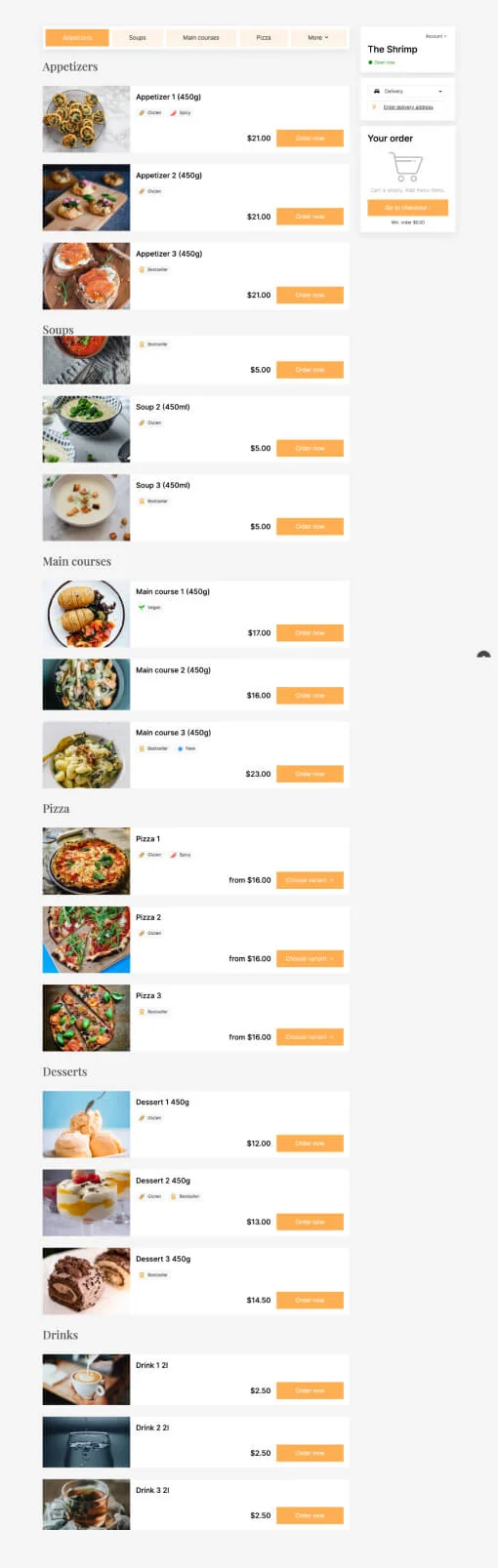 The Shrimp Menu template