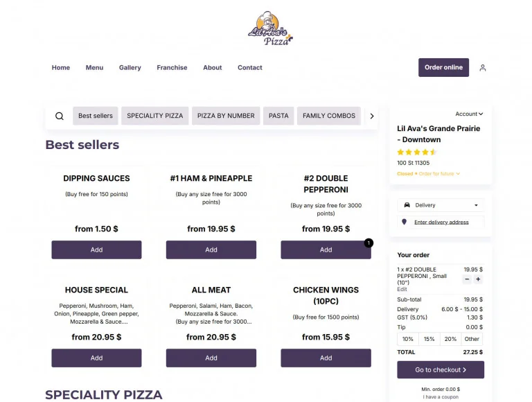 Restaurant website example