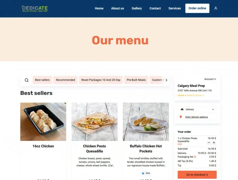 Restaurant website example
