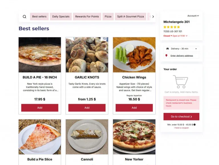 Restaurant website example