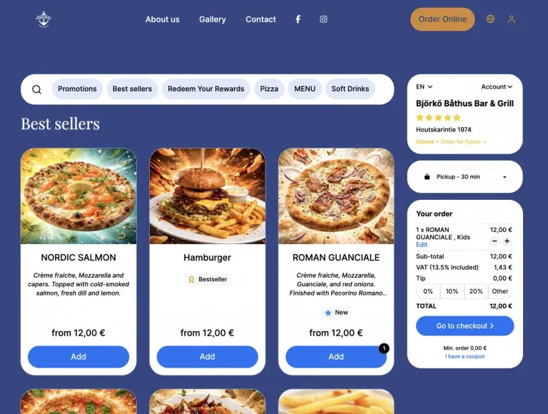 Restaurant website example