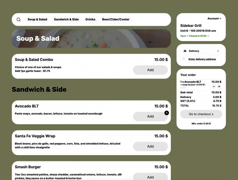 Restaurant website example