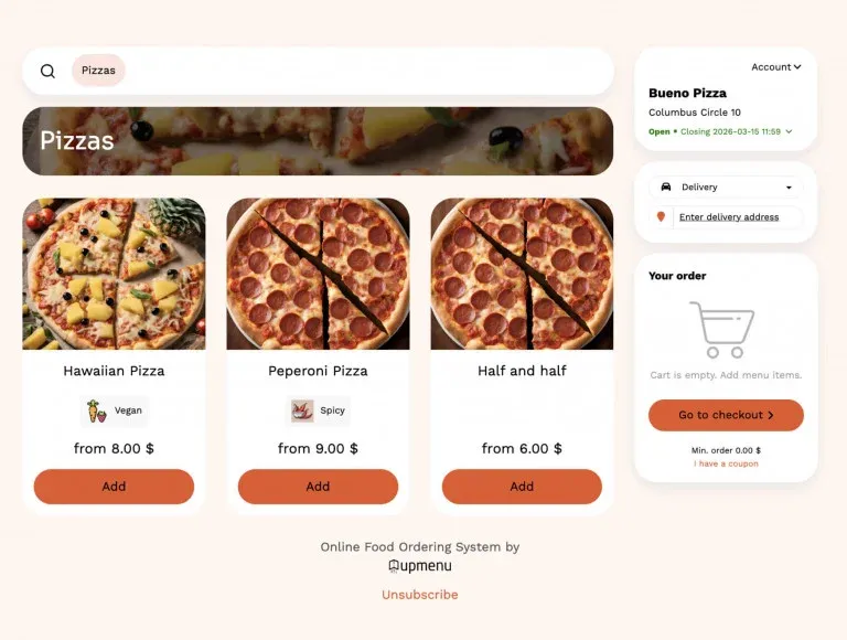Restaurant website example