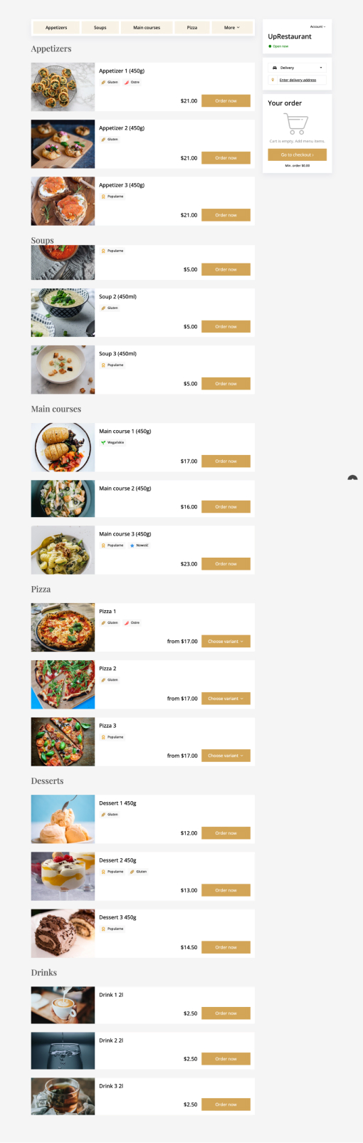 UpRestaurant Menu template