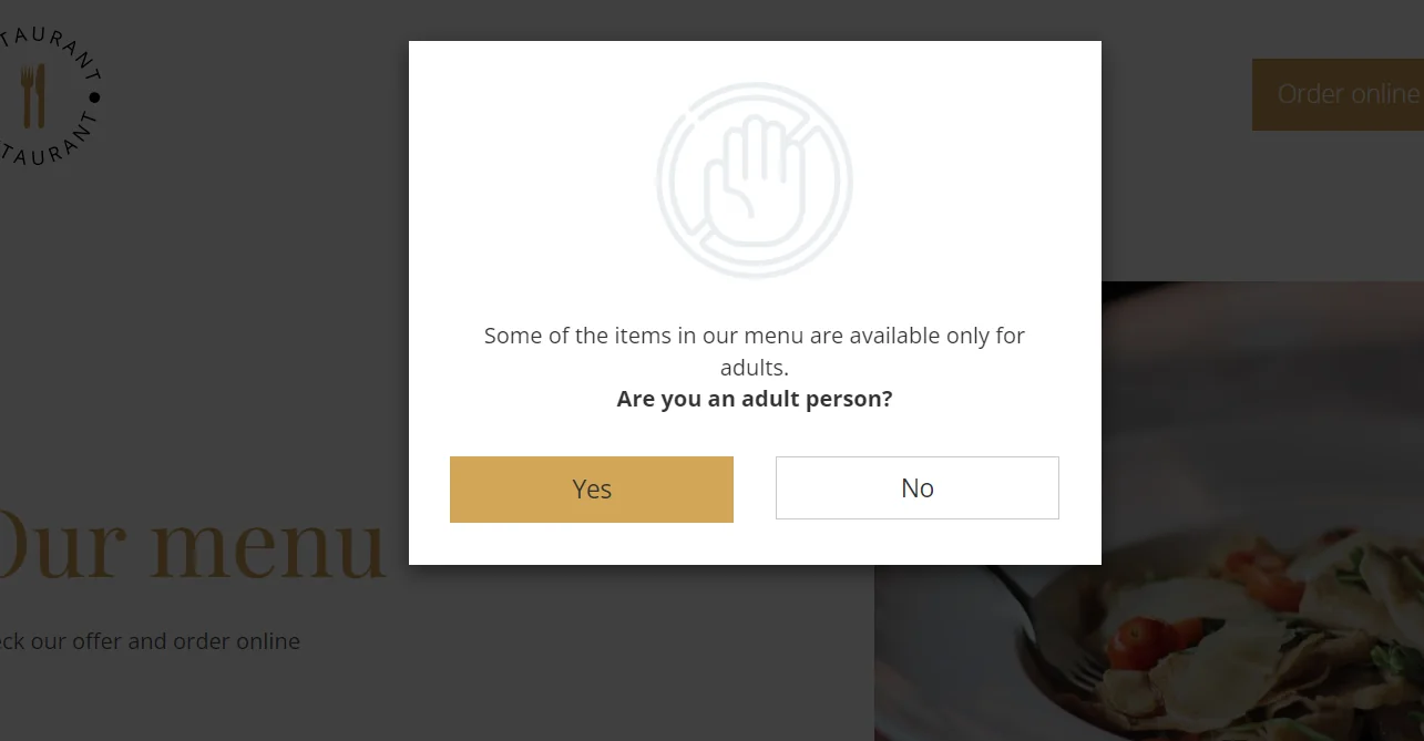 An example of age restriction on a menu