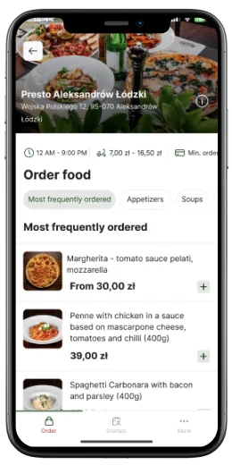 Pizzeria Presto app screen