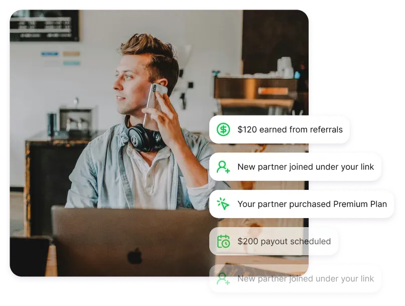 Dashboard mockup showing UpMenu partnership benefits and statistics
