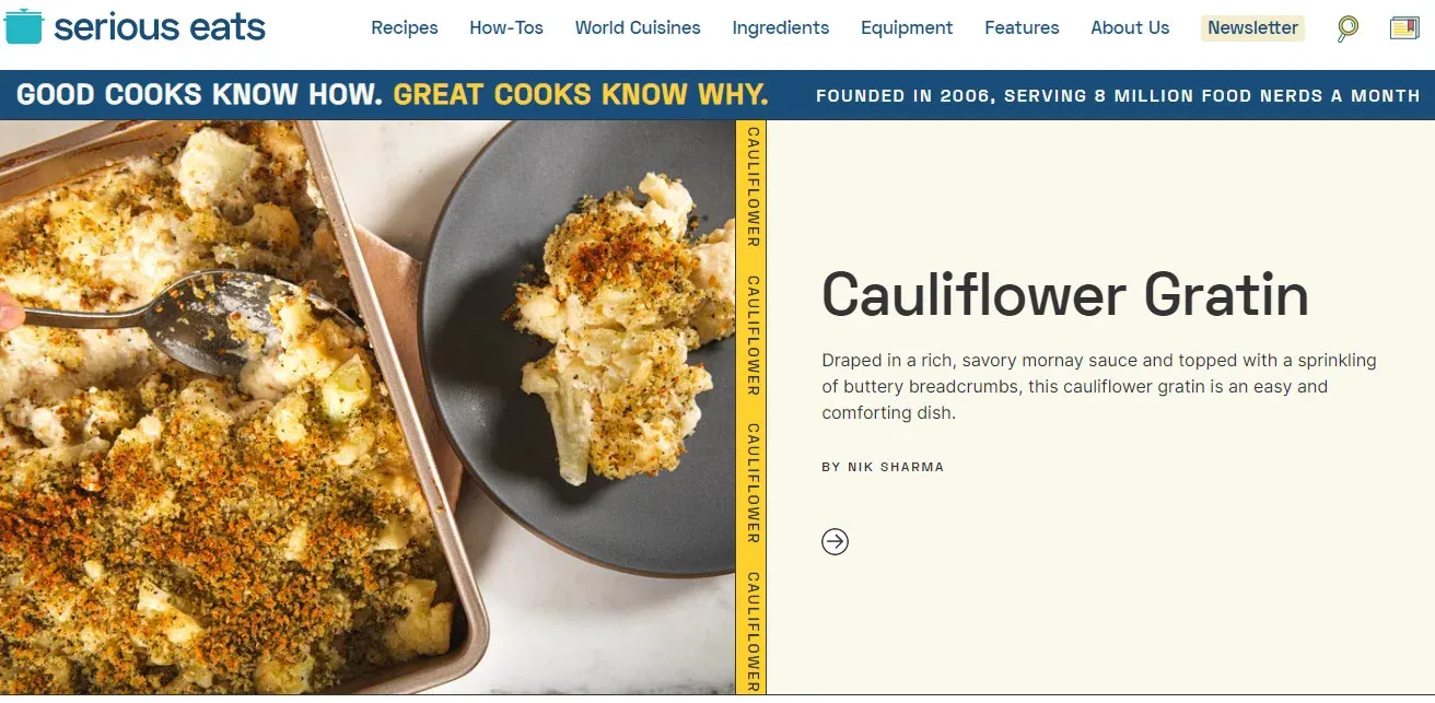 Serious Eats is the best recipe blog for those looking to try new dishes