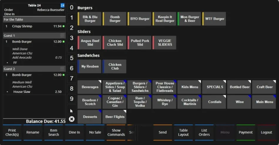 SpotOn POS system screenshot
