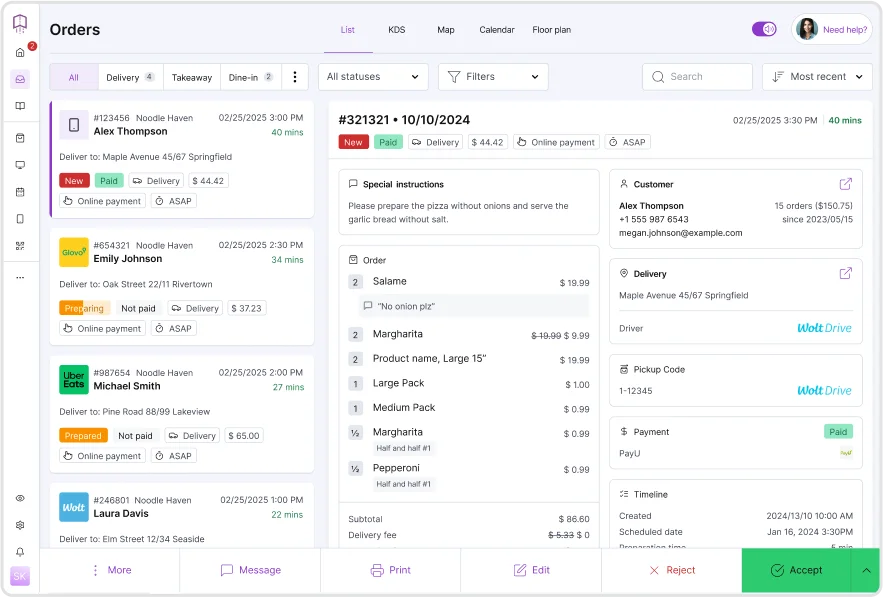 UpMenu POS system screenshot