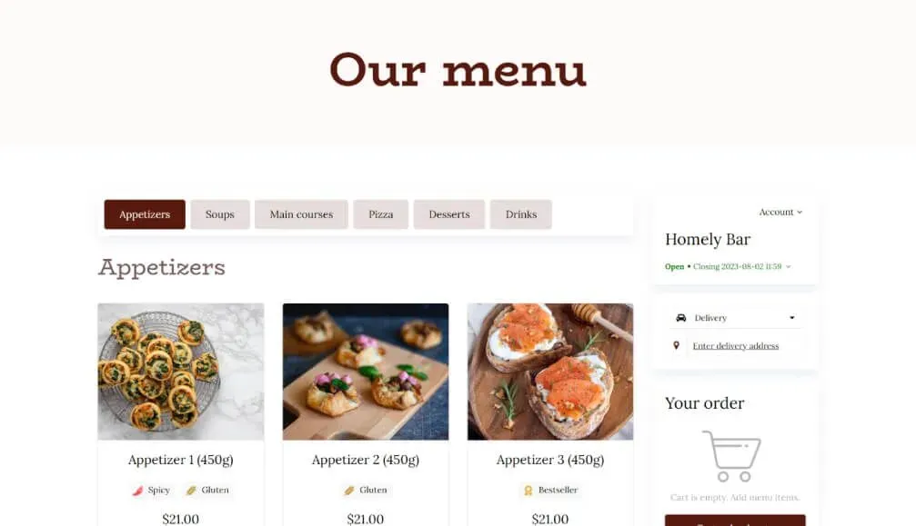 Bar website template with traditional vodka decor