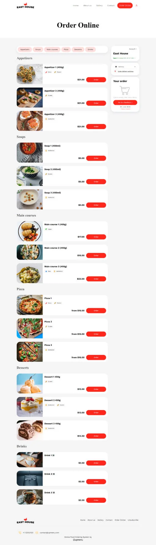 East House Menu template