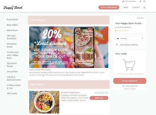 An example of food menu website homepages for restaurants