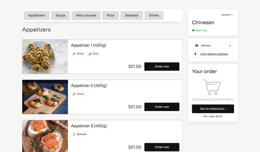 UpMenu as a GloriaFood alternative — restaurant website