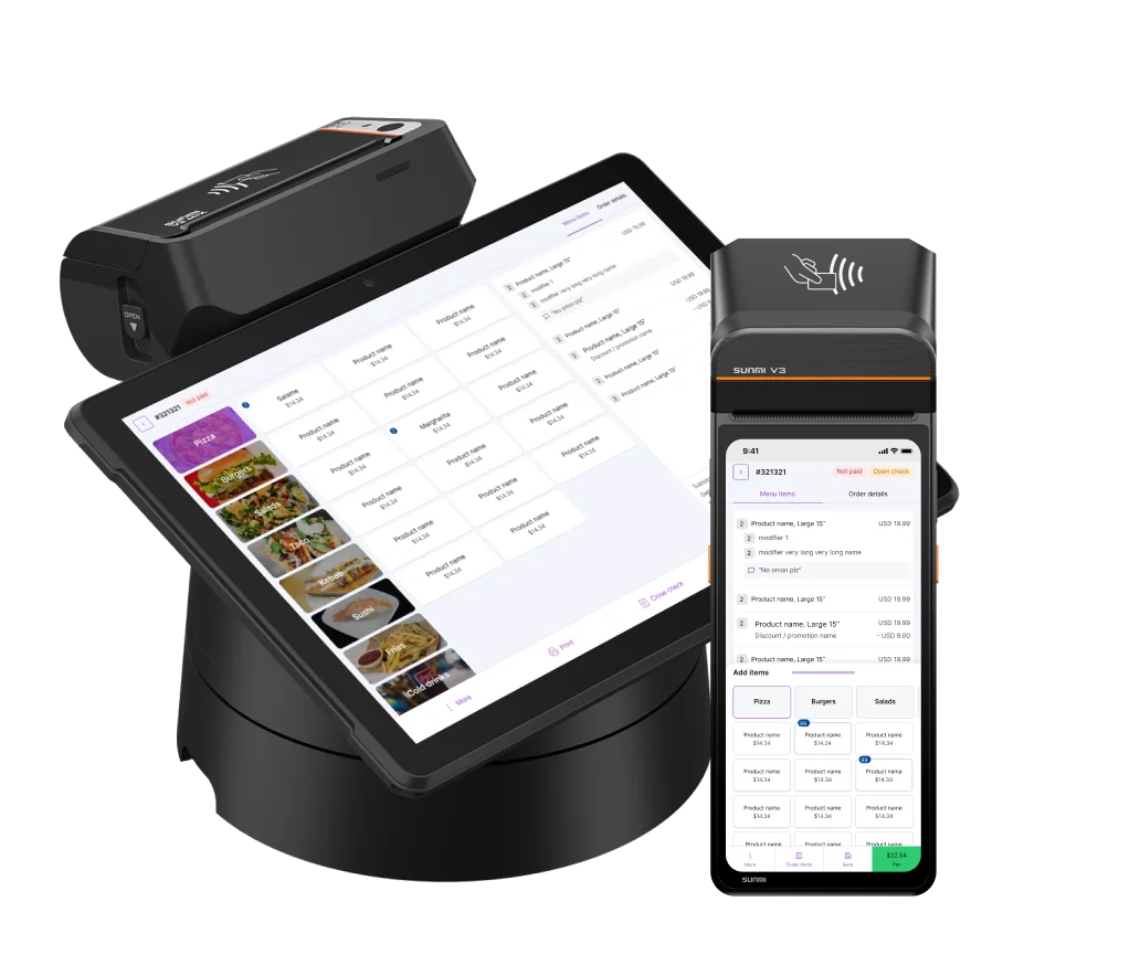 All-in-one restaurant POS system on desktop and tablet