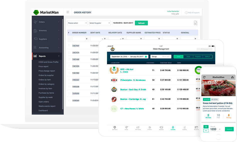MarketMan is inventory management software for restaurant businesses looking to make inventory ordering easy