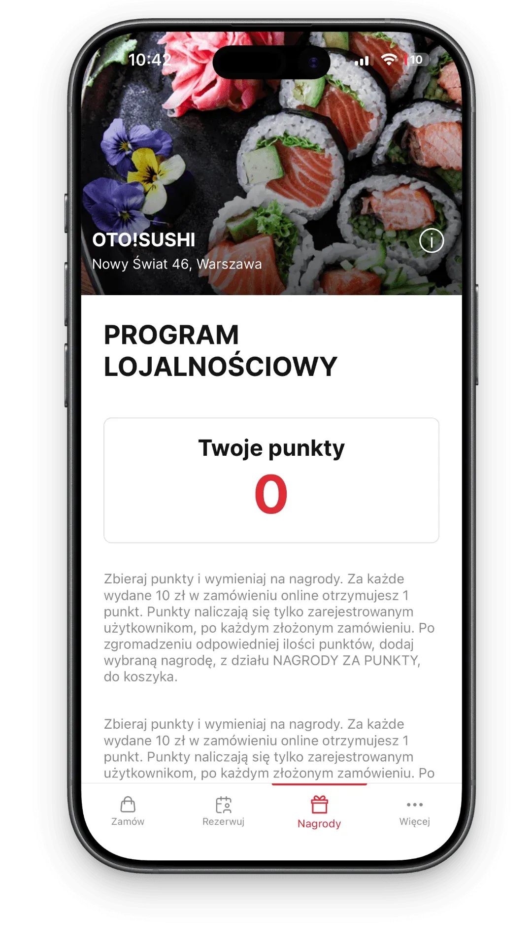 Program lojalnościowy UpMenu — ekran zbierania punktów