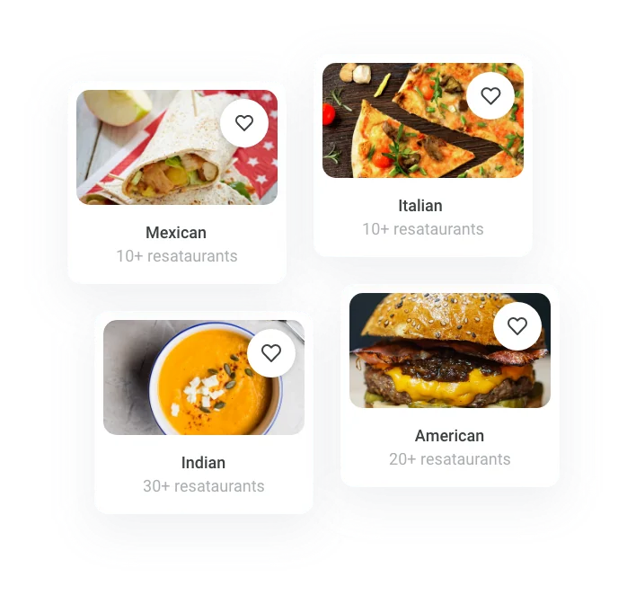 Cuisine categories on the portal — Mexican, Italian, Indian and American restaurants