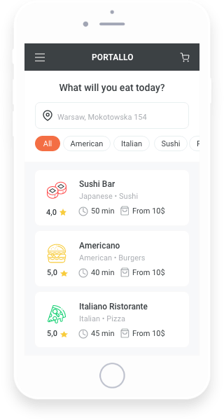 Portal's mobile ordering app shown on a smartphone
