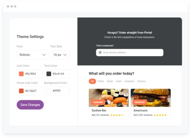 Portal styling settings — theme customization editor
