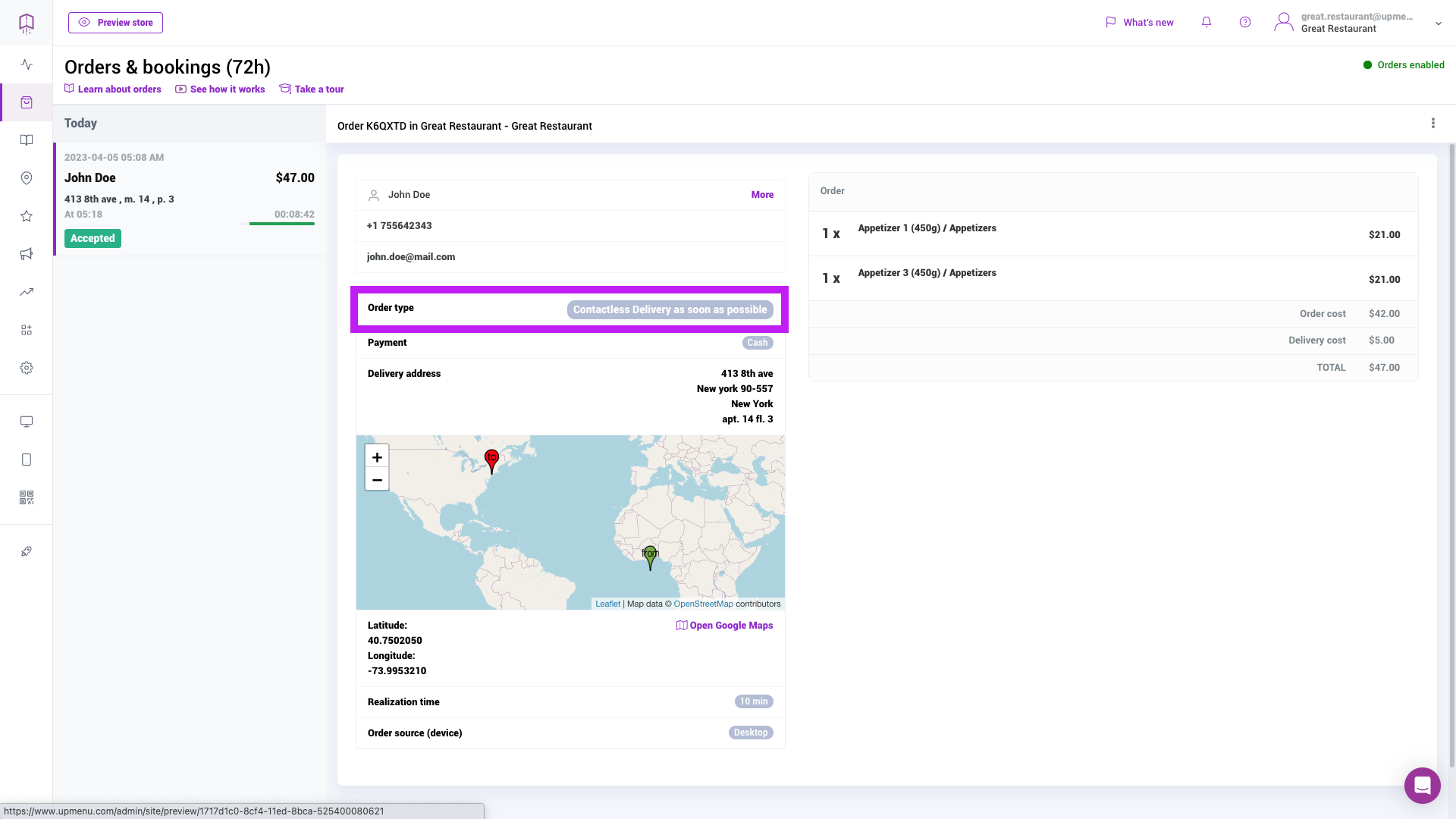 Managing contactless delivery orders
