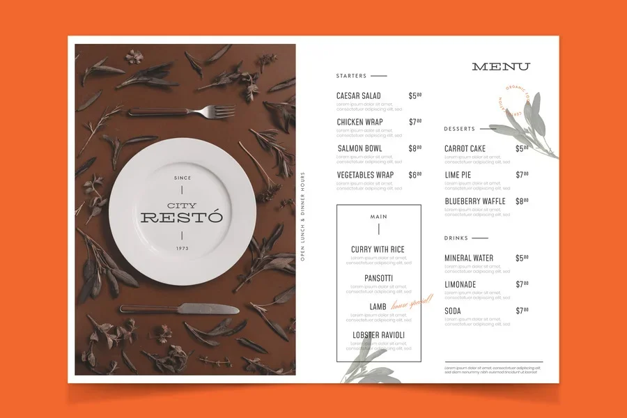 Example of a la carte menu