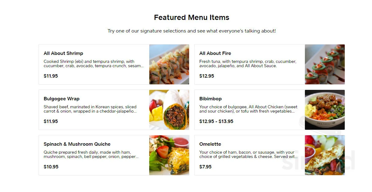 An example of menu descriptions of food