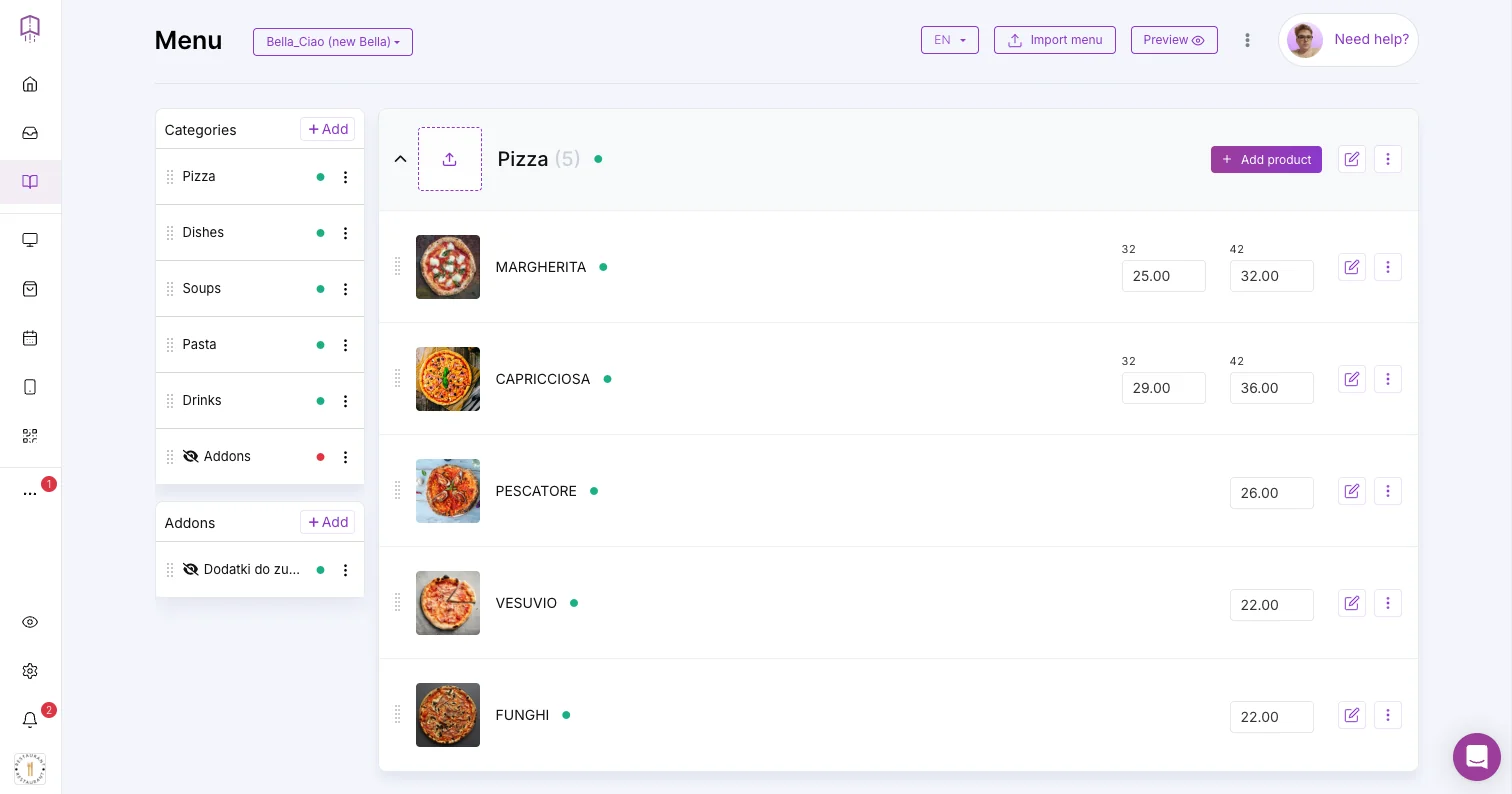 Example of menu management software