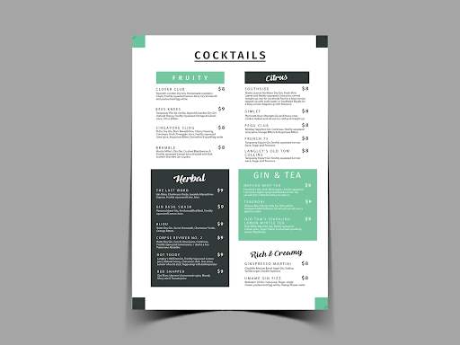 An example of modern restaurant menu designs