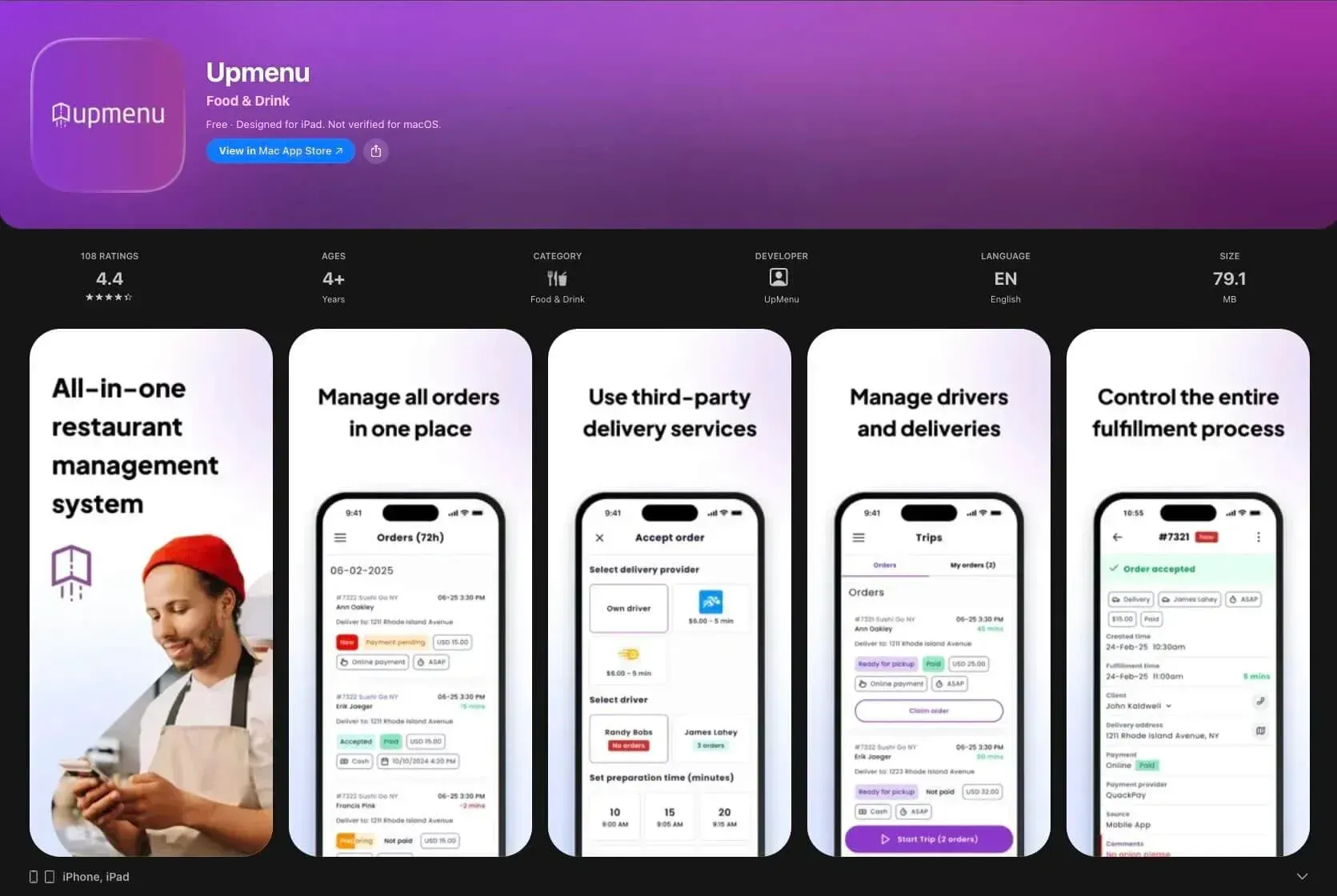 Restaurant order taking app on iOS and Android