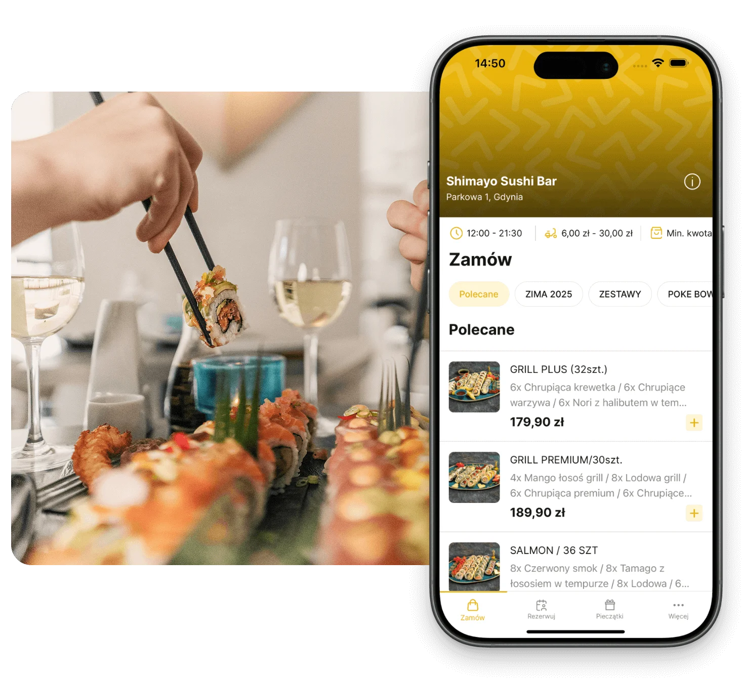 System zamówień online UpMenu — składanie zamówienia na sushi w aplikacji