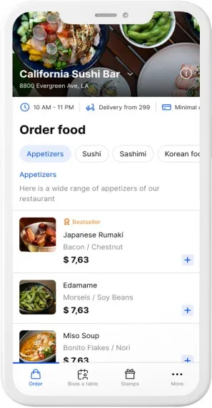 UpMenu online ordering system displayed on a mobile phone
