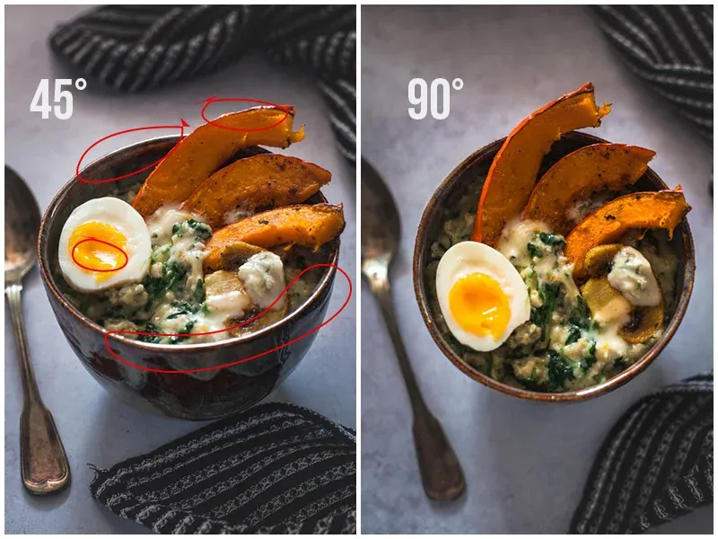 Example pictures of restaurant food from different angles