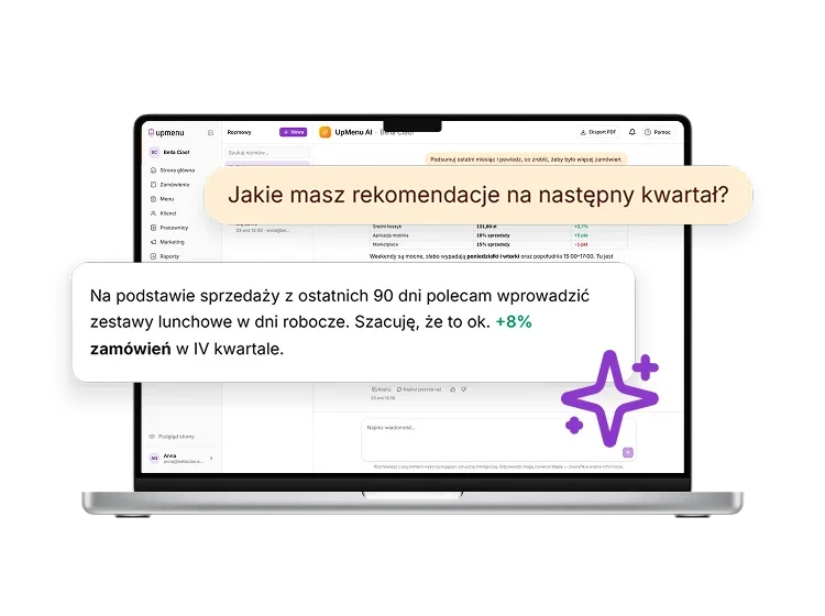 UpMenu AI assistant on a laptop recommending weekday lunch combos
