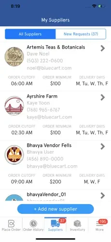 BlueCart restaurant app screenshot