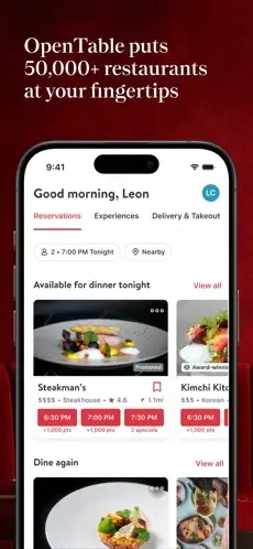 OpenTable restaurant app screenshot