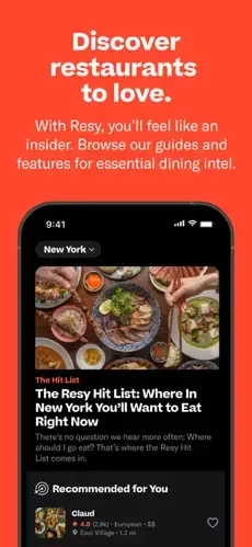 Resy restaurant app screenshot