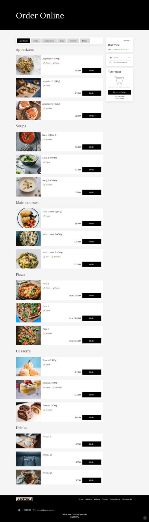 Red Wine Menu template