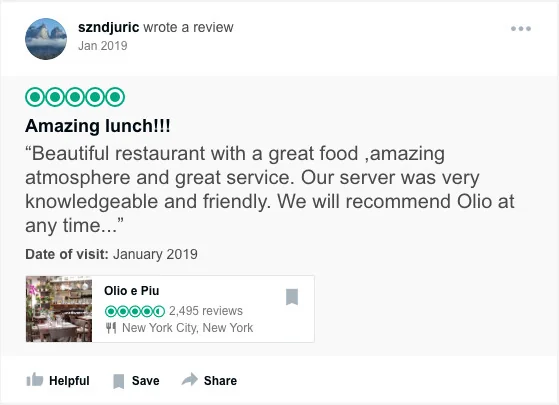 Feedback on a restaurant comment section on TripAdvisor