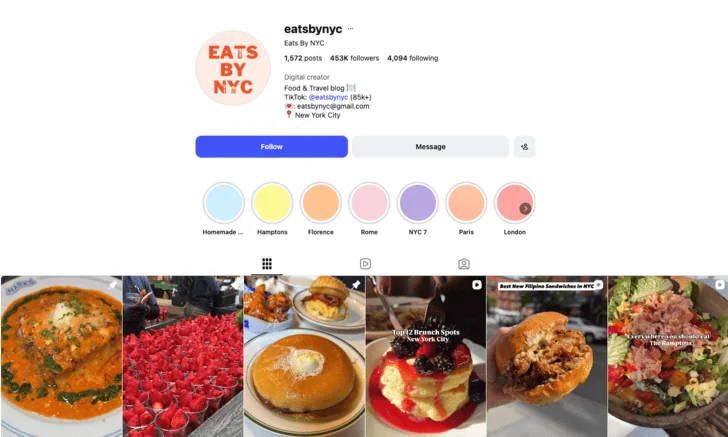 Restaurant Instagram example