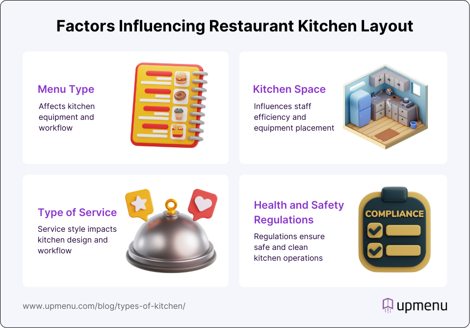 infographic showing factors influencing the design of restaurant’s kitchen layout