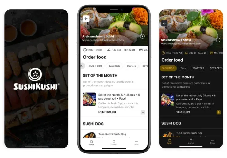 Branded restaurant mobile app example - Sushi Kushi App, UpMenu's client