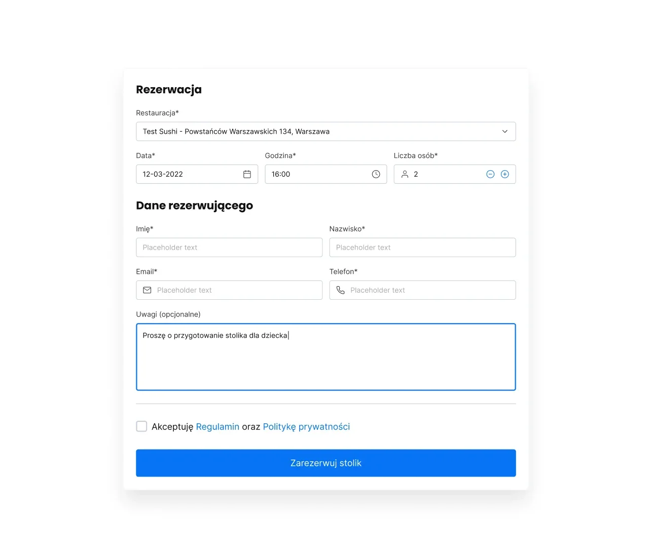 System rezerwacji stolików w restauracji