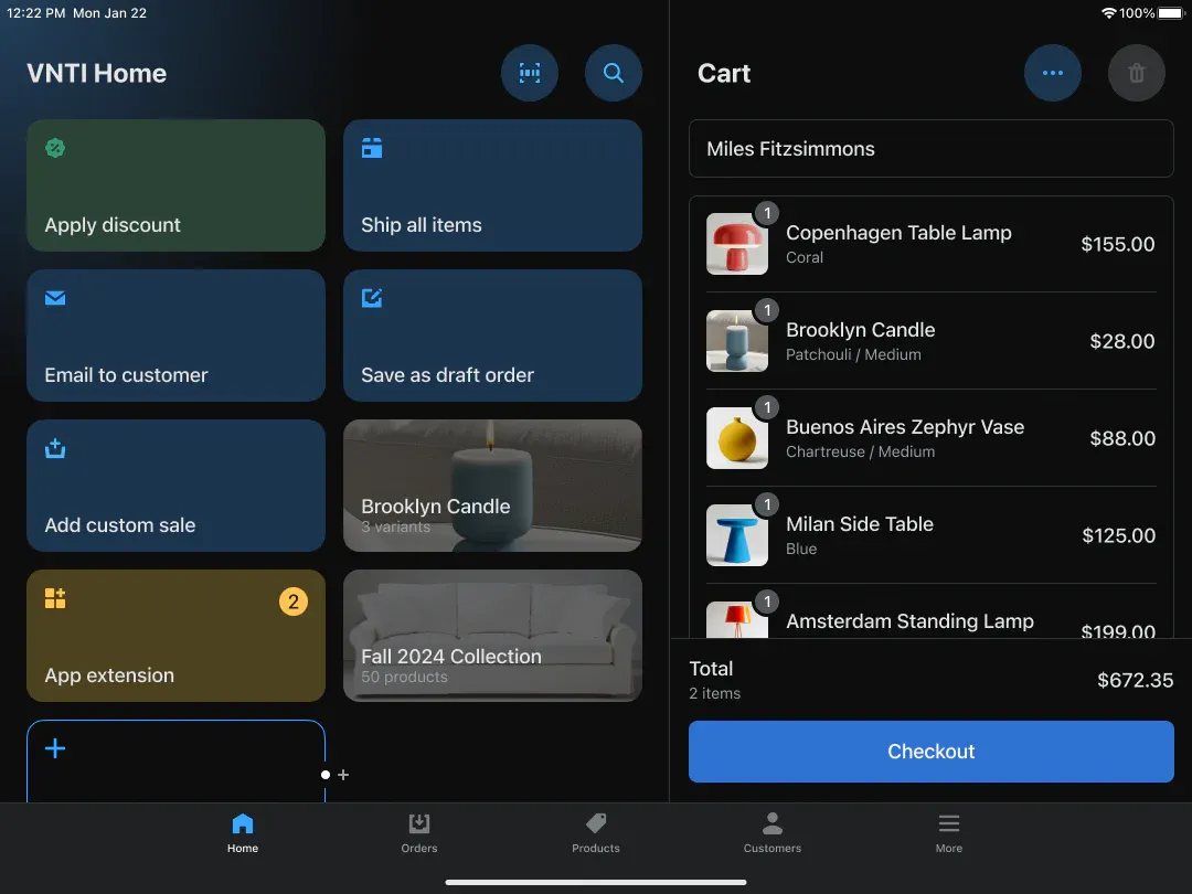 Shopify POS dashboard showing inventory and sales
