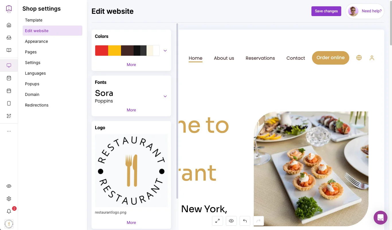 Setting up restaurant website in UpMenu Dashboard
