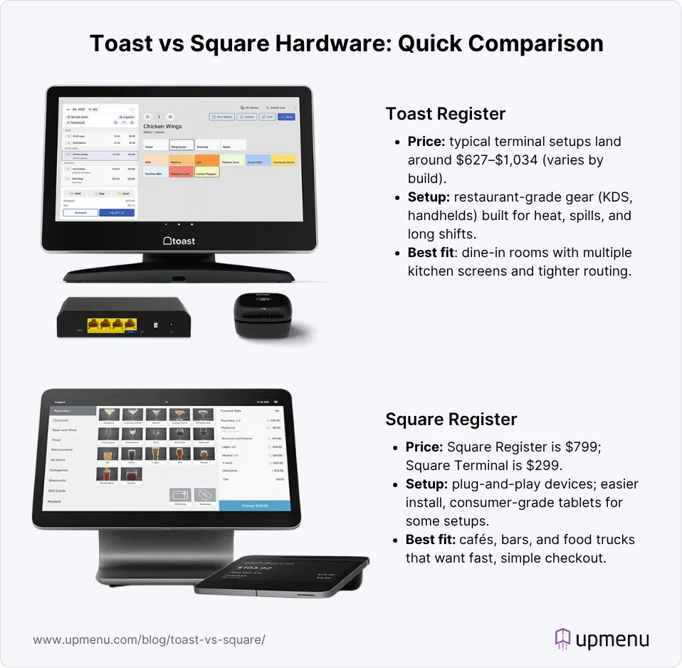 Infographic comparing Toast and Square hardware